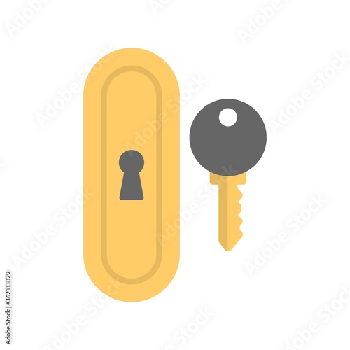 Keyhole and key icon illustration in flat design style.