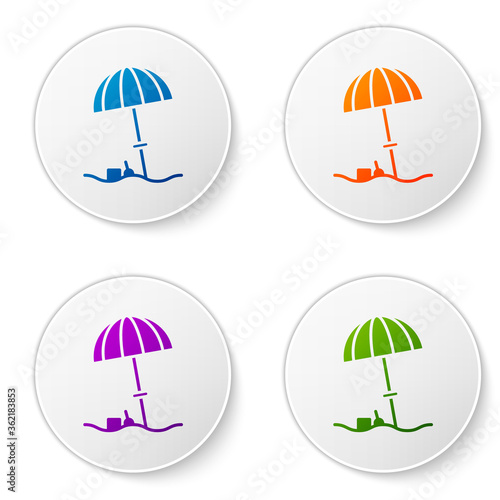 Color Sun protective umbrella for beach icon isolated on white background. Large parasol for outdoor space. Beach umbrella. Set icons in circle buttons. Vector Illustration