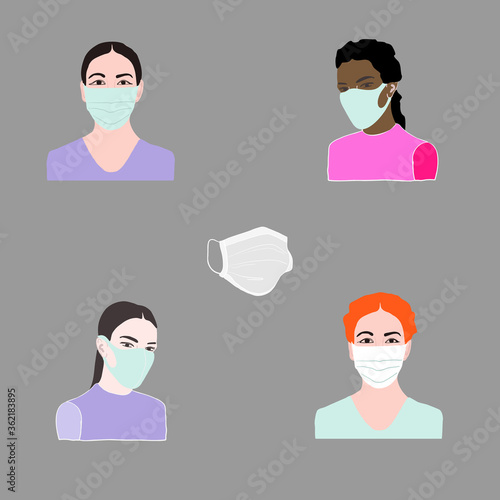 Diversity people, women wearing medical masks