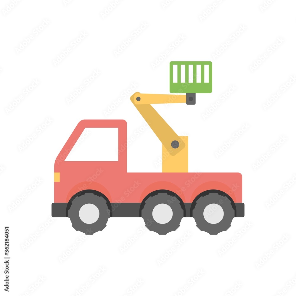 Crane truck icon illustration in flat design style. Crane truck icon illustration in flat design style.