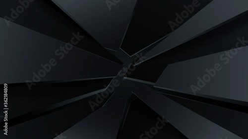 Black crack background. Abstract broken line stripes with 3D effect damaged surface with broken space gap in center of space longitudinal graphic vector structure.