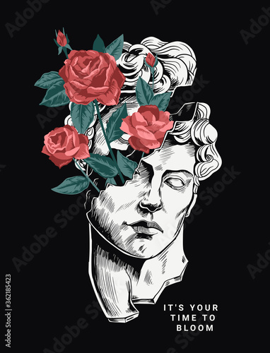 Sculpture illustration with roses. Vector graphic for t-shirt prints, posters and other uses.