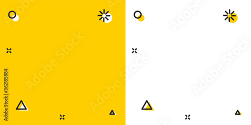 Black Aftershave bottle with atomizer icon isolated on yellow and white background. Cologne spray icon. Male perfume bottle. Random dynamic shapes. Vector Illustration