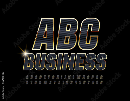 Vector chic Business Alphabet Letters and Numbers. Textured Black and Gold Alphabet Letters and Numbers