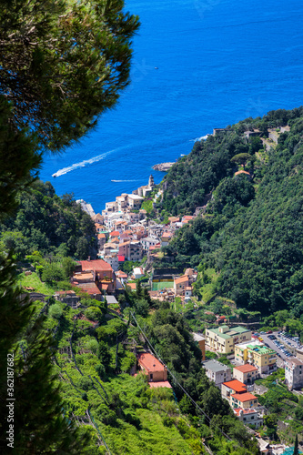Amalfi, Italy - View of Amalfi from the trekking route from Scala to Ravello in Amalfi coast 