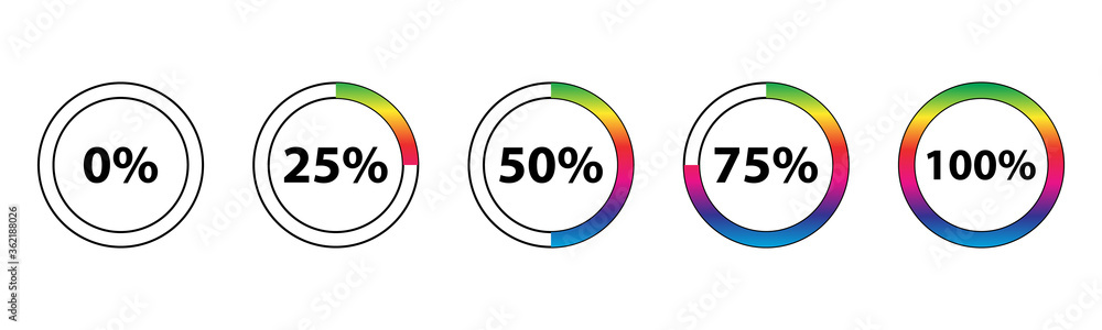Multi colored circle progress bar, infographic user interface vector illustration design Multi colored circle progress bar, infographic user interface vector illustration design