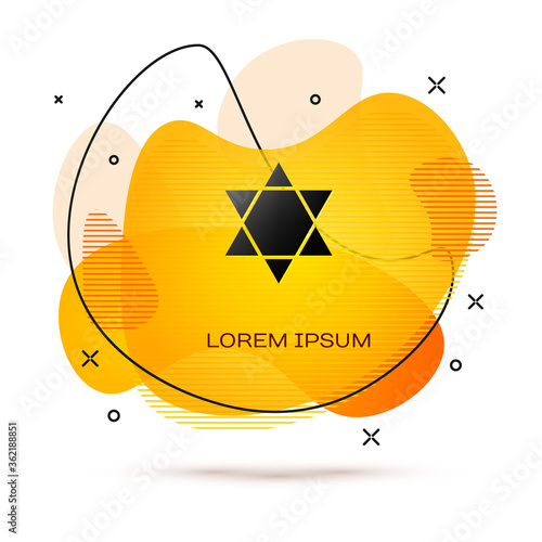 Black Star of David icon isolated on white background. Jewish religion symbol. Symbol of Israel. Abstract banner with liquid shapes. Vector Illustration
