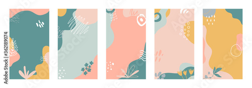 Social media templates with hand drawn organic shapes in pastel colors. Minimal cover design for branding. Fluid colorful background. Abstract elements for invitation, poster. Vector illustration
