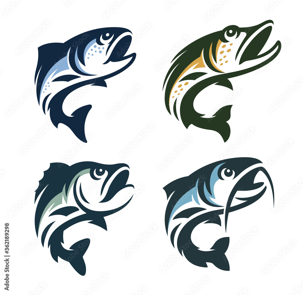 Fish vector illustration. Trout, Pike, Perch, Catfish on a white background. Fish vector illustration. Trout, Pike, Perch, Catfish on a white background.
