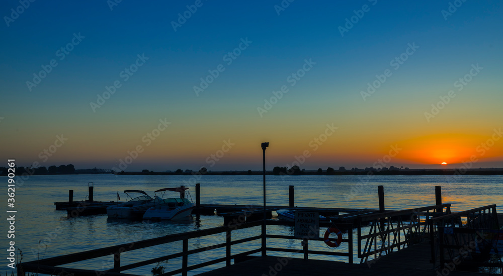 Sunrise seen from the boat dock in the delta