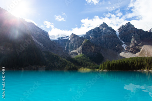 Turquoise lake in the mountains in summer