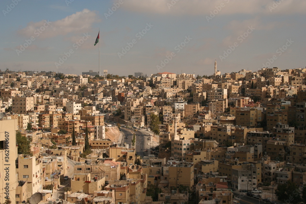 Amman Jordan - October 17 2011: City view in the capital of Jordan (Amman) - lots of houses in monochrome sand-color