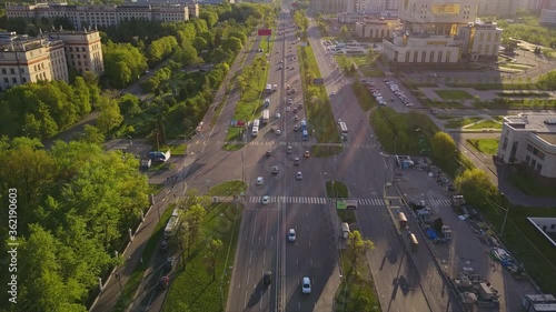 moscow city state university traffic lomonosov avenue aerial sunset flight over panorama 4k russia