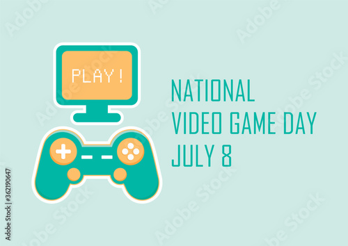 National Video Game Day vector. Gaming console colored icon vector. Joystick game console vector. Joystick control with monitor vector. Video Game Day Poster, July 8. Important day