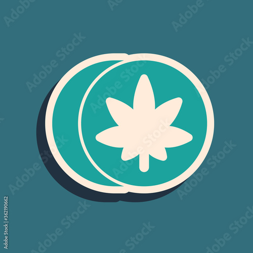 Green Herbal ecstasy tablets icon isolated on green background. Long shadow style. Vector Illustration