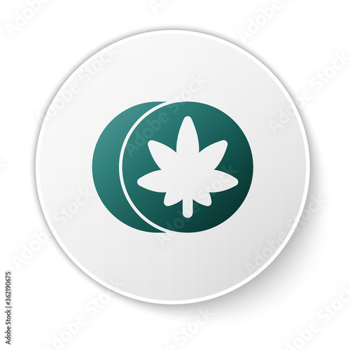 Green Herbal ecstasy tablets icon isolated on white background. White circle button. Vector Illustration