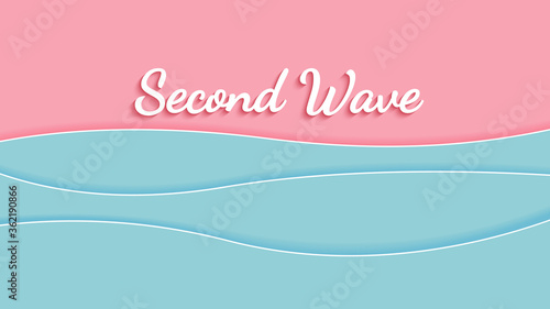 Second wave lettering isolated on pastel background, vector illustration for graphic design, website or banner, paper cut, concept, second wave coronavirus COVID-19 outbreak