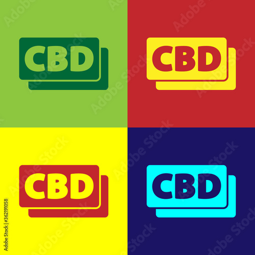 Pop art Cannabis molecule icon isolated on color background. Cannabidiol molecular structures, THC and CBD formula. Marijuana sign. Vector Illustration