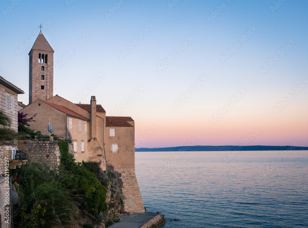 Walls and church of old town of rab in Croatia