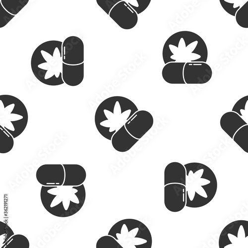Grey Herbal ecstasy tablets icon isolated seamless pattern on white background.  Vector Illustration