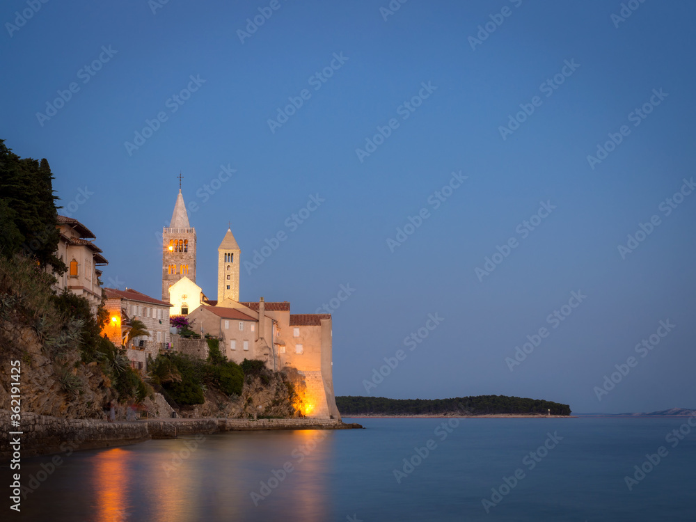Walls and church of old town of rab in Croatia