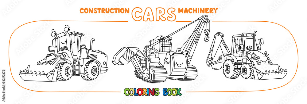 Naklejka premium Funny constuction small cars set. Coloring book