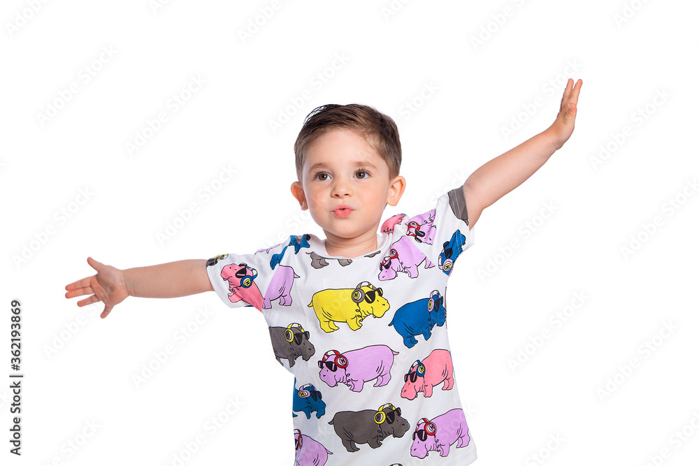 Portrait of a beautiful European boy 2 years old, depicts a full-length plane. isolated on a white background. A beautiful and happy child. A child's smile. Portrait of a beautiful European boy 2 years old, depicts a full-length plane. isolated on a white background. A beautiful and happy child. A child's smile.
