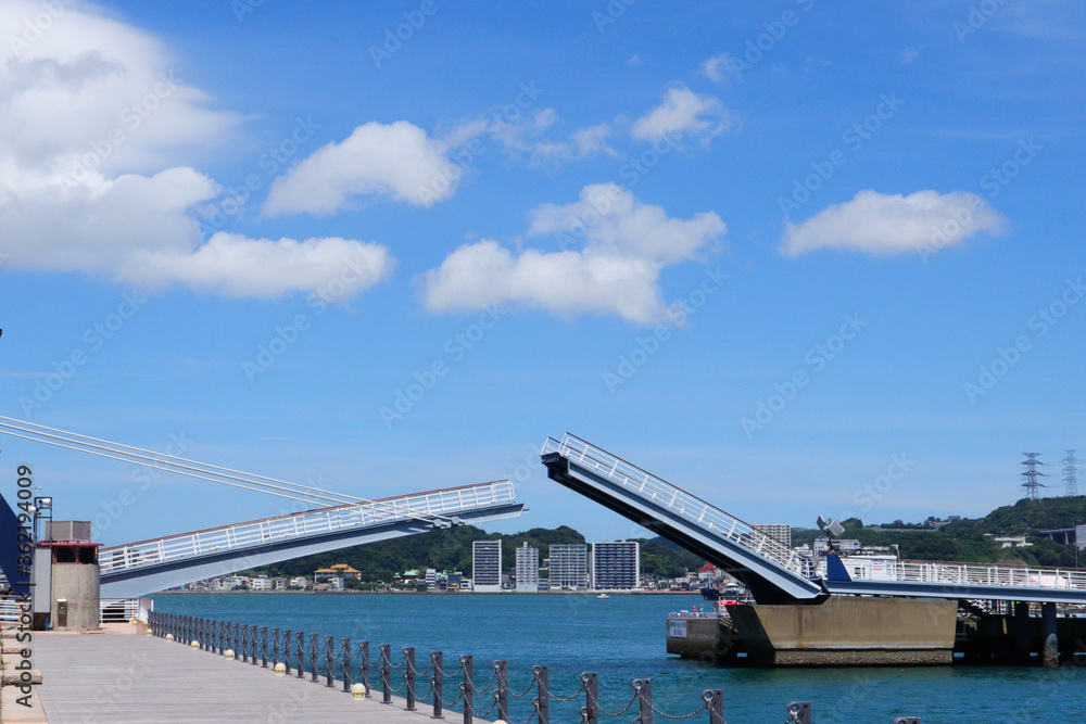 semi-opened drawbridge at the harbour