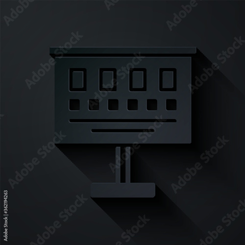 Paper cut Eye test chart icon isolated on black background. Poster for vision testing in ophthalmic study. Snellen chart. Paper art style. Vector Illustration.