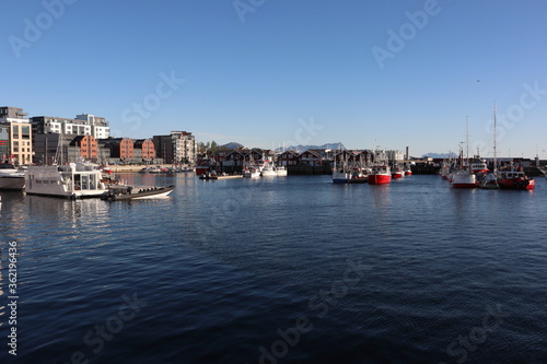 Bodo, / Norway - June 14 2019: Harbour area in town center of Bodo, Norway
