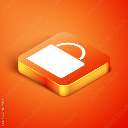 Isometric Coffee cup icon isolated on orange background. Tea cup. Hot drink coffee. Vector Illustration.