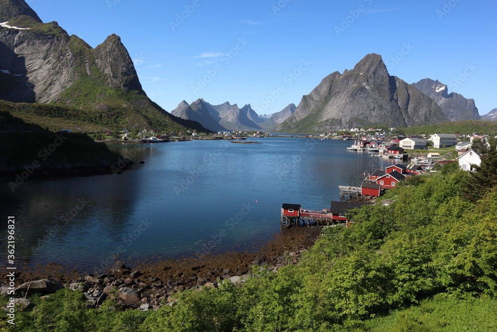 Reine / Norway - June 15 2019: Well known touristic place on the Lofoten Islands in Norway