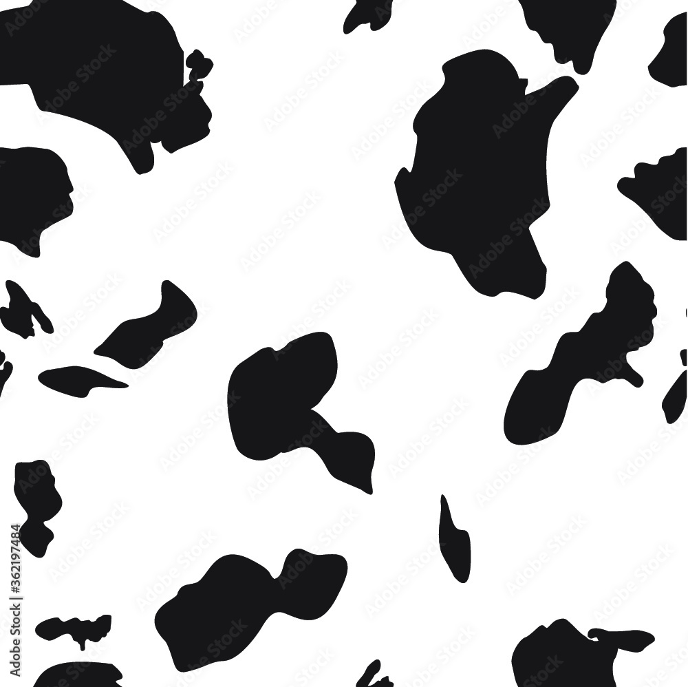Seamless texture of cow hide. Black cow hide. Wallpaper skin of cattle.