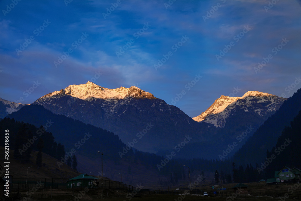 Sun Rays at Peak of Himalaya Mountain, Near Pahalgam, Kashmir, India