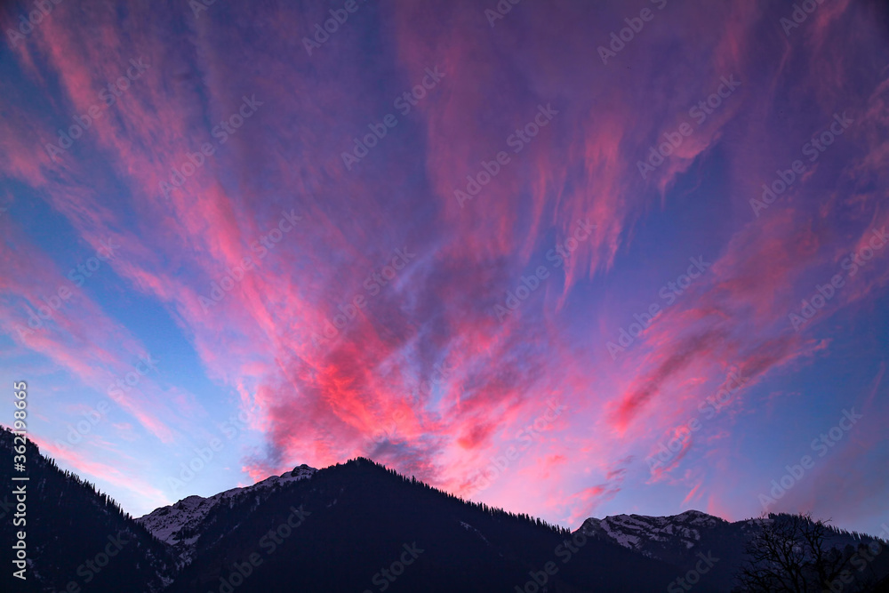 Rare View of Red Clouds behind Himalaya Mountains,