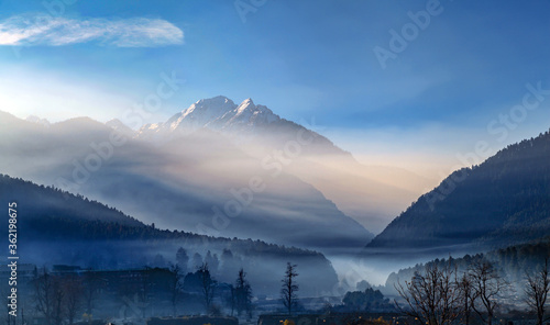 Photography Himalaya Mountain Top seen onthe way to Pahalgam Town, Kashmir, India