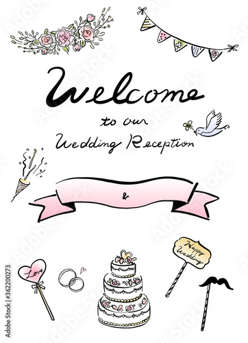 結婚式のウェルカムボード　線画