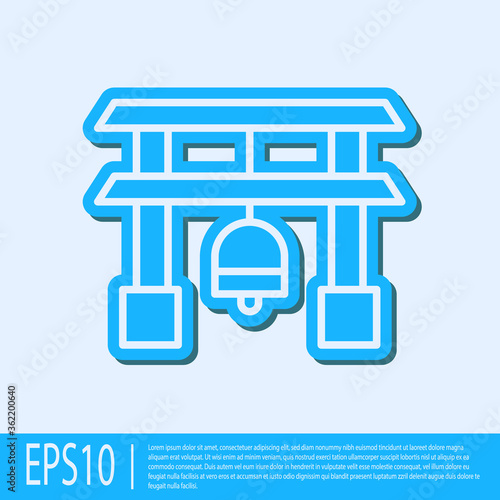 Blue line Japan Gate icon isolated on grey background. Torii gate sign. Japanese traditional classic gate symbol. Vector Illustration.