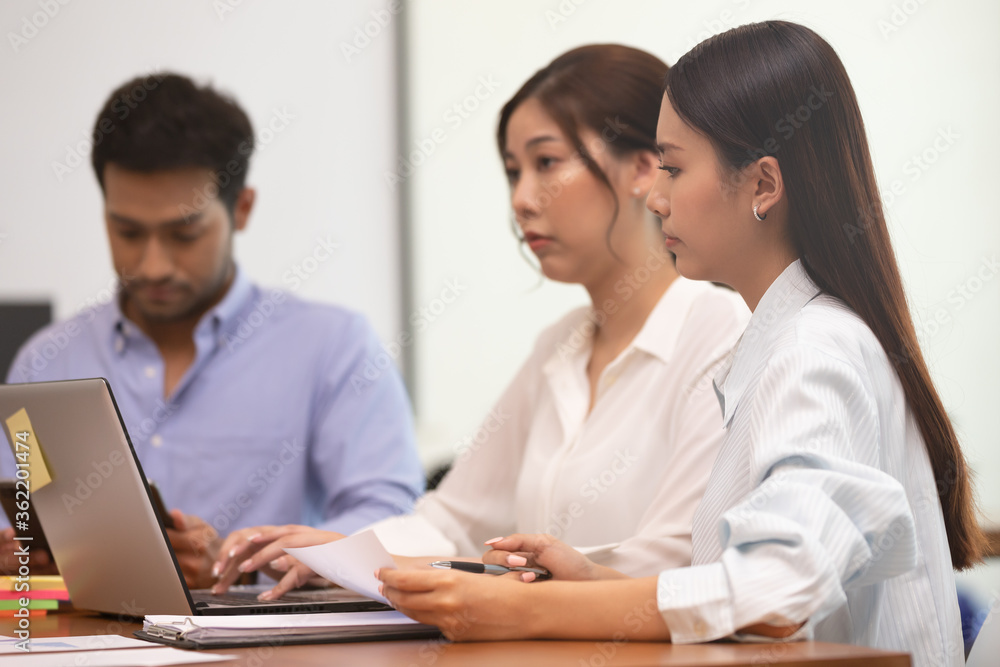 Asian business man and women meeting and talk about job in office. Asian business man and women meeting and talk about job in office.