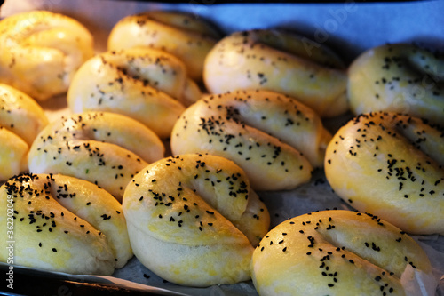 freshly baked sesame buns at home,Cooked in the oven open sesame rolls, homemade pastries