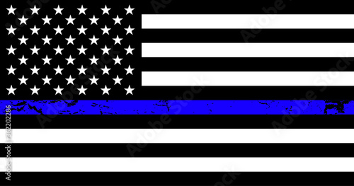 Flag USA with blue line - police support symbol, Thin Blue Line
