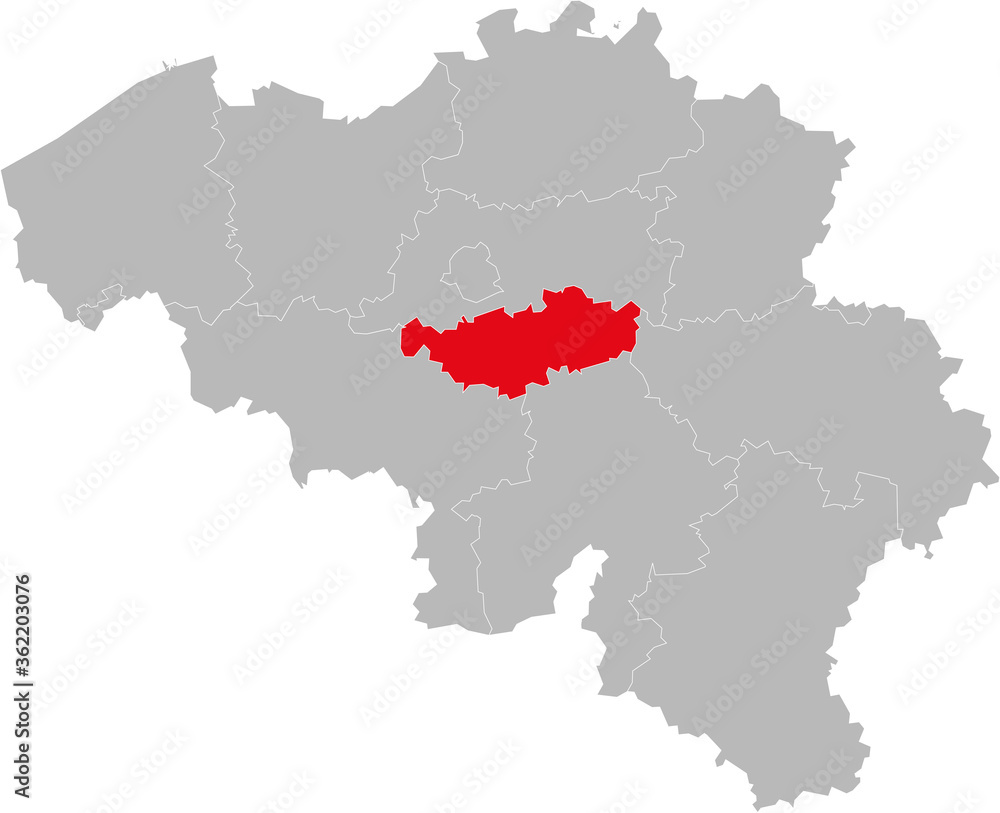 Walloon Brabant province isolated on belgium map. Gray background. Backgrounds and wallpapers.