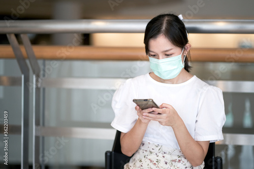 Asian girl with face mask to protect covid19
