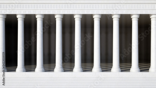 Colonnade with daric columns. Public building. Ancient greek temple. 3d rendering.