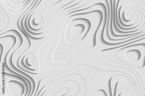 Seamless abstract layered white background. Geographic and topographic curves. Paper art.
