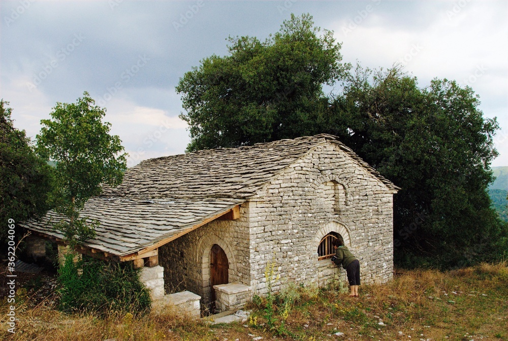 Traditional stone-made country church at Vitsa village, one of Zagoria villages in north-western Greece.