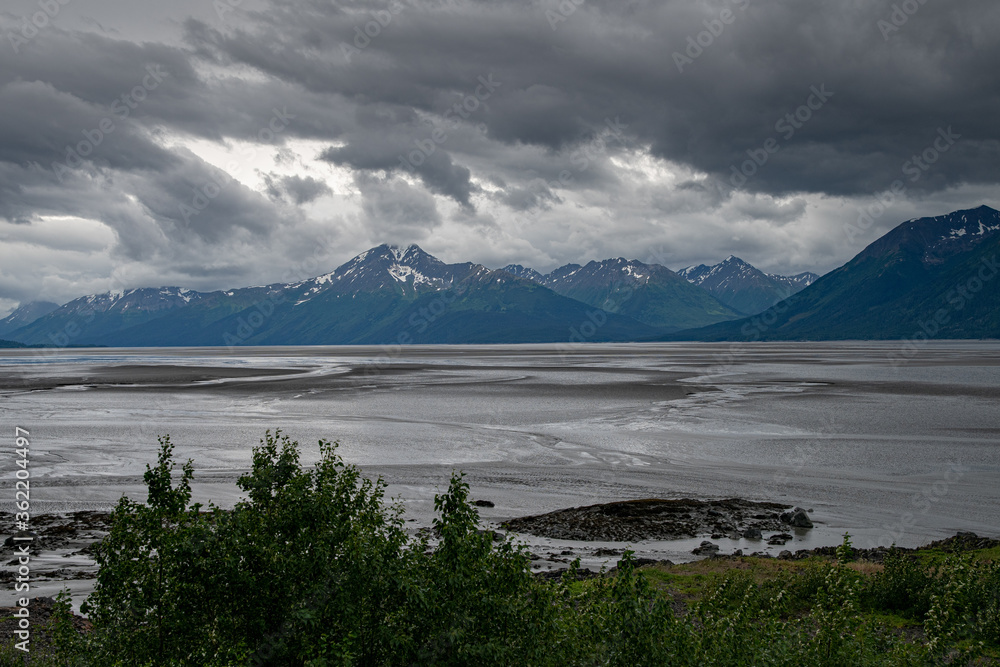 The Turnagain Arm near Anchorage, Alaska on a stormy day
