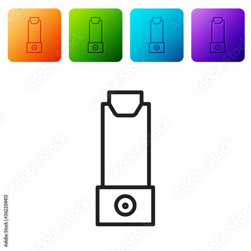 Black line Inhaler icon isolated on white background. Breather for cough relief, inhalation, allergic patient. Set icons in color square buttons. Vector Illustration.