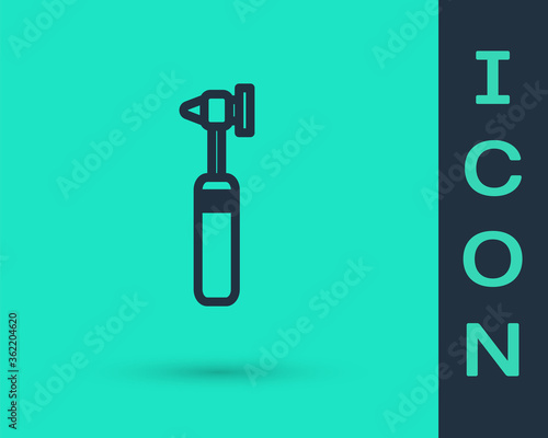 Black line Medical otoscope tool icon isolated on green background. Medical instrument. Vector Illustration.