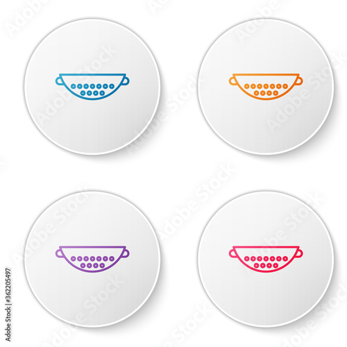 Color line Kitchen colander icon isolated on white background. Cooking utensil. Cutlery sign. Set icons in circle buttons. Vector Illustration.